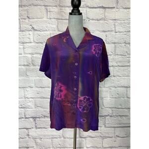 Stunning Vibrant Simply Silk Watercolor Batik Style Button-up Blouse